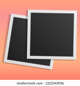 Black and white photo frames isolated on living coral. Vintage style. Vector illustration
