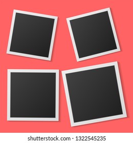 Black and white photo frames isolated on pink. Vintage style. Vector illustration