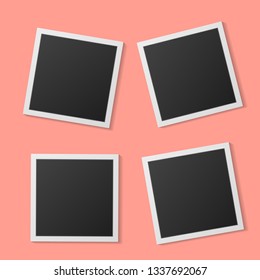  Black and white photo frames isolated on living coral. Vintage style. Vector illustration