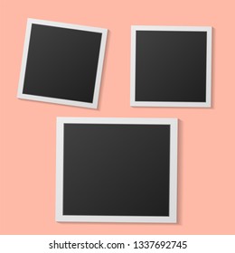 Black and white photo frames isolated on living coral. Vintage style. Vector illustration