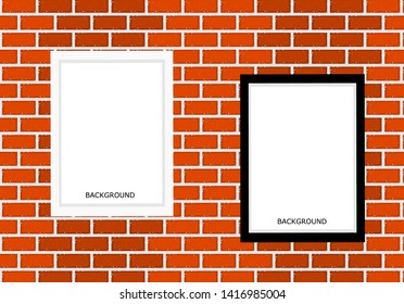 Black and white photo frames on orange brick wall texture background vector illustration.