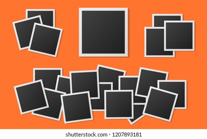 Black and white photo frames pack with shadows in flat style isolated on orange background. concept. Vector illustration
