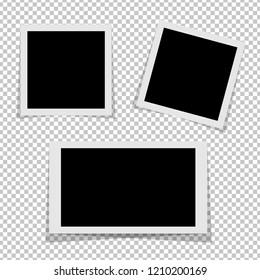 Black and white photo frames with shadows isolated on transparent background. image. Vector illustration