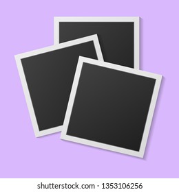 Black and white photo frames with shadows isolated on purple  background. Vector illustration