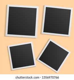 Black and white photo frames with shadows isolated on beige background. Vector illustration