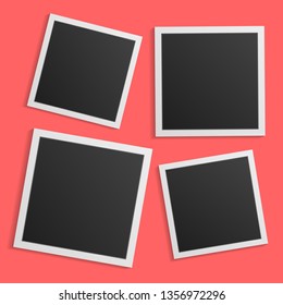 Black and white photo frames with shadows isolated on living coral  background. Vector illustration