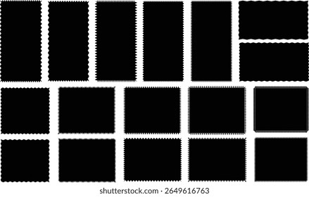 Marcos de fotos en blanco y negro borde en zigzag, forma de borde de vieira. Marco de forma rectangular con borde en zigzag. marco en zigzag. Geométrica zig zag pegatinas de borde ondulado, marcos	