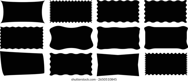 Marcos de fotos en blanco y negro borde en zigzag, forma de borde de vieira. Marco de forma rectangular con borde en zigzag. marco en zigzag. Geométrica zig zag pegatinas de borde ondulado, marcos	