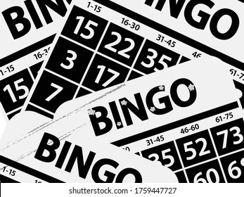 Black And White Photo Negative Effect Bingo Bards Background With Decorated Bingo Text With Flowers And Grunge Scratches