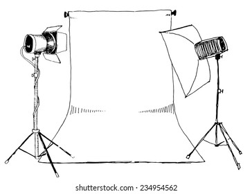 Black / white photo studio sketch, vector