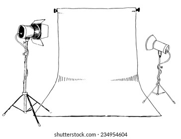 Black / white photo studio sketch, vector