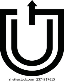 Black and white photo of a U-shaped arrow pointing up. Suitable for business presentations, websites, and marketing materials to signify growth, progress, and upward movement.