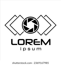 Black and white photography logo consisting of an image of a diaphragm and several frames
