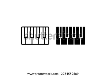 Black and white piano key icon variations on a white background.