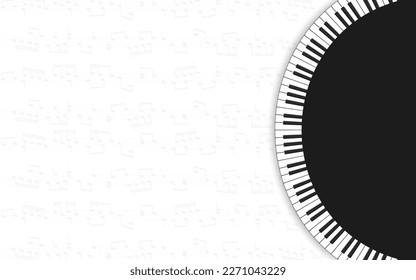 Black and white piano keys in a circle shape. Abstract music background. Piano keyboard is musical instrument keyboard. Vector illustration template for music festival, banner, poster, flyer
