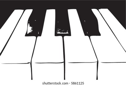 Black and white piano keys vector illustration with a rustic grunge ink style illustrated music design