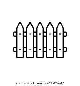 Black and white picket fence vector icon simple wooden garden barrier illustration