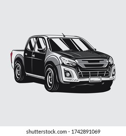 Black and white pickup truck vector