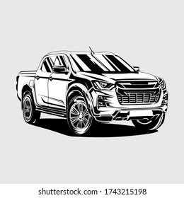 Black and white pickup truck vector