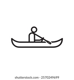 A black and white pictogram of a person sitting in a canoe