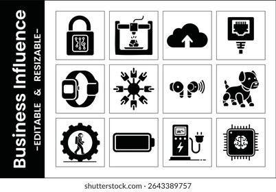 Conjunto De Pictogramas Em Preto E Branco Com Inovação Tecnológica E Conceitos De Tendências Emergentes
