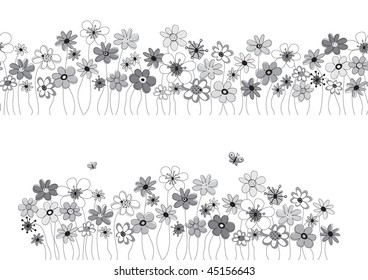 black and white picture with flowerbed