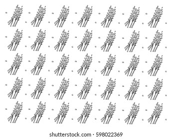 Black and white picture with lavender. Doodle. Flower pattern