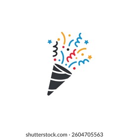 A Black and White Picture of a Party Cone With Confetti.e