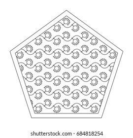 Black and white picture in a pentagonal frame. Abstract geometric pattern for decoration, printing, scrapbooking, etc. Easy to edit. Vector illustration.