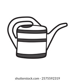 black and white picture, simple plastic plant watering can facing right