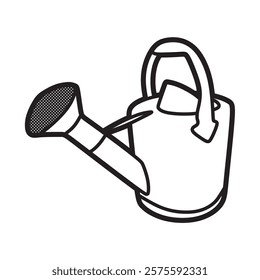 black and white picture, simple stand plant watering can facing left