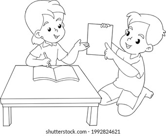 black and white pictures of children studying together