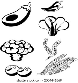 black and white pictures of various vegetables for design