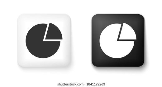 Black and white Pie chart infographic icon isolated on white background. Presentation graph sign. Diagram chart sign. Market analytics symbol. Square button. Vector.