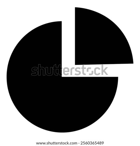 Black and white pie chart, set against a clean white background, serves as a versatile visual tool for data representation. The pie chart fill icon symbol vector is designed for clarity and precision.