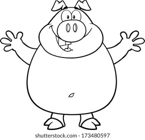 Black And White Pig Cartoon Mascot Character Open Arms For Hugging. Vector Illustration Isolated on white