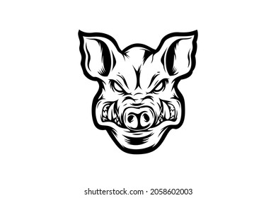 black and white pig vector drawing