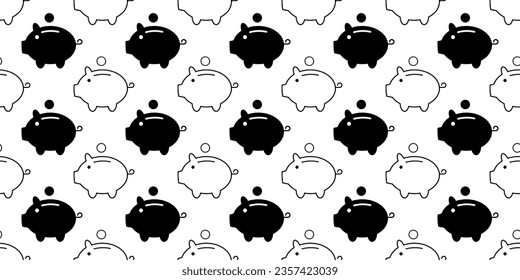 black white piggy bank seamless pattern