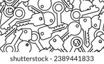 black white pile of keys seamless pattern