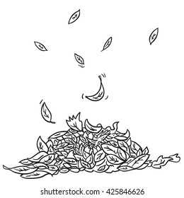 black and white pile of leaves cartoon illustration