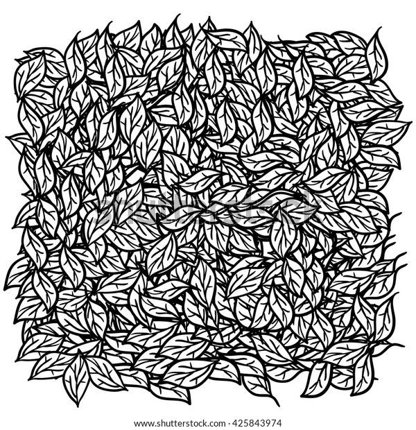 black and white pile of leaves cartoon illustration.