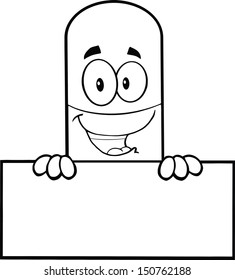 Black And White Pill Capsule Character Over Blank Sign