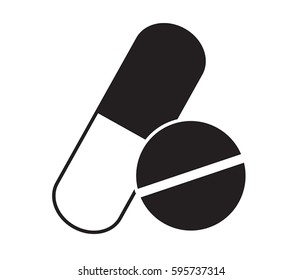 Black and white pills icon vector isolated in white background. Medical icons.