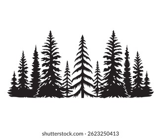 Black and White Pine Tree Forest, Vector Illustration,Vector Fully Editable EPS file.