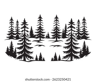 Black and White Pine Tree Forest, Vector Illustration,Vector Fully Editable EPS file.
