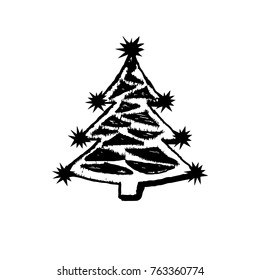 Black and white pine tree for new year greeting card on white background - vector illustration