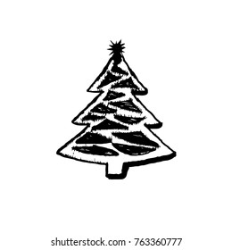 Black and white pine tree for new year greeting card on white background - vector illustration