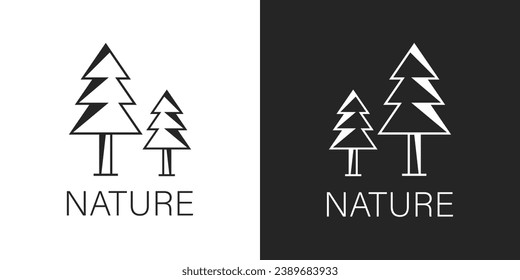 black and white pine tree vector, logo, icon. nature, tree, plant, pine, fir, pine tree, wood, leaf, leaves, forest, evergreen, environment, flat, logo, icon, clipart, sticker, vector illustration.