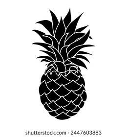 black and white pineapple icon, outline vector illustration of fruit