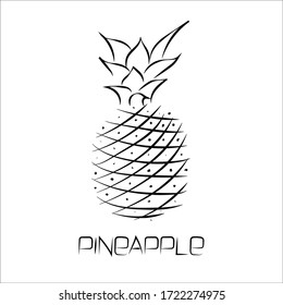 Piña blanca y negra aislada de fondo blanco. Ilustración vectorial. Estilo Doodle. Decorativo producto de piña de estilo retro para la carta del restaurante, etiqueta del mercado, libro de colorantes.